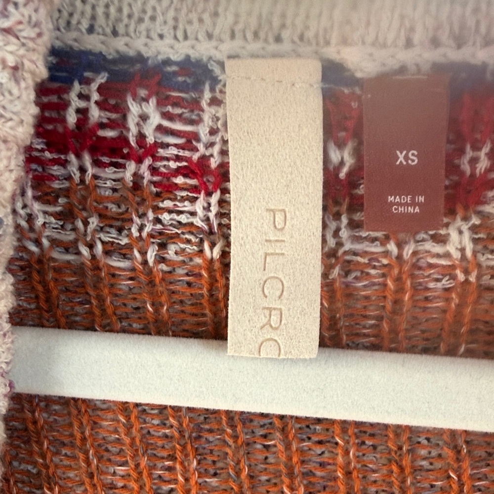 Pilcro Multicolor Scoop-Neck Sweater in Orange, Red & Cream